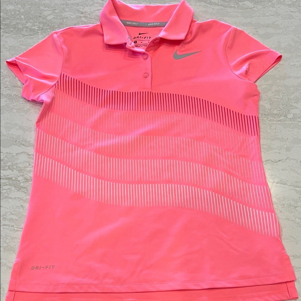 Nike Girls Pink Dri Fit Golf shirt with Gray Accents